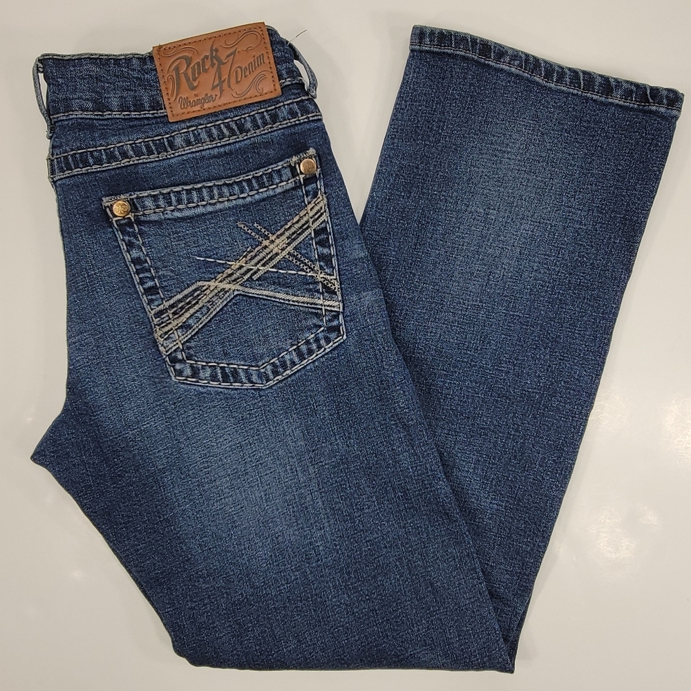 Wrangler Rock 47 Jeans Mens 30x32 Blue Slim Boot Western Cowboy Stretch Denim